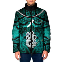 Personalised Maori Matariki Manaia Turquoise Padded Jacket Maori Kowhaiwhai Pattern Galaxy