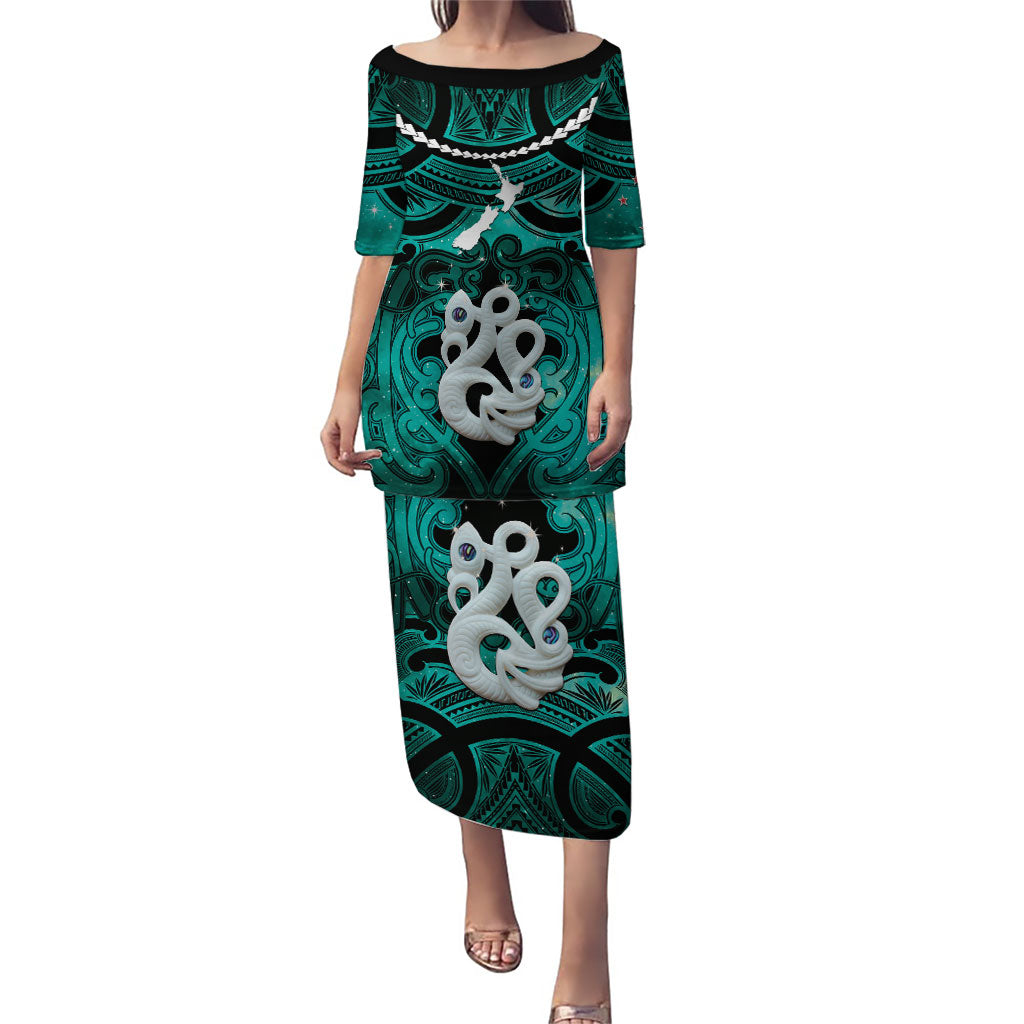 Personalised Maori Matariki Manaia Turquoise Puletasi Maori Kowhaiwhai Pattern Galaxy