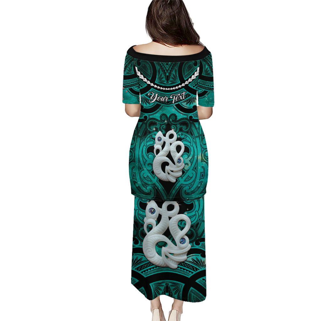 Personalised Maori Matariki Manaia Turquoise Puletasi Maori Kowhaiwhai Pattern Galaxy