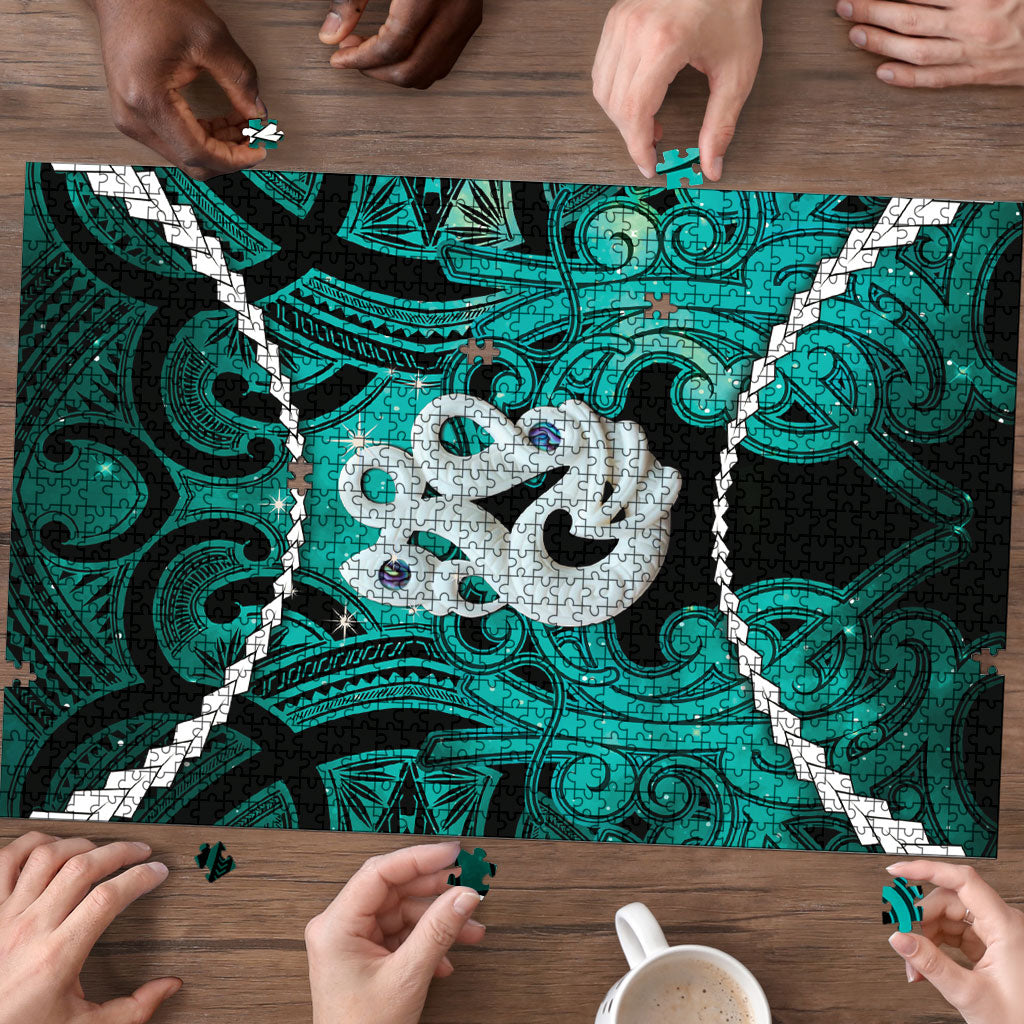 Maori Matariki Manaia Turquoise Puzzle Maori Kowhaiwhai Pattern Galaxy