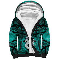 Personalised Maori Matariki Manaia Turquoise Sherpa Hoodie Maori Kowhaiwhai Pattern Galaxy LT01 Unisex Turquoise - Polynesian Pride