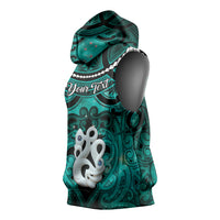 Personalised Maori Matariki Manaia Turquoise Sleeveless Hoodie Maori Kowhaiwhai Pattern Galaxy