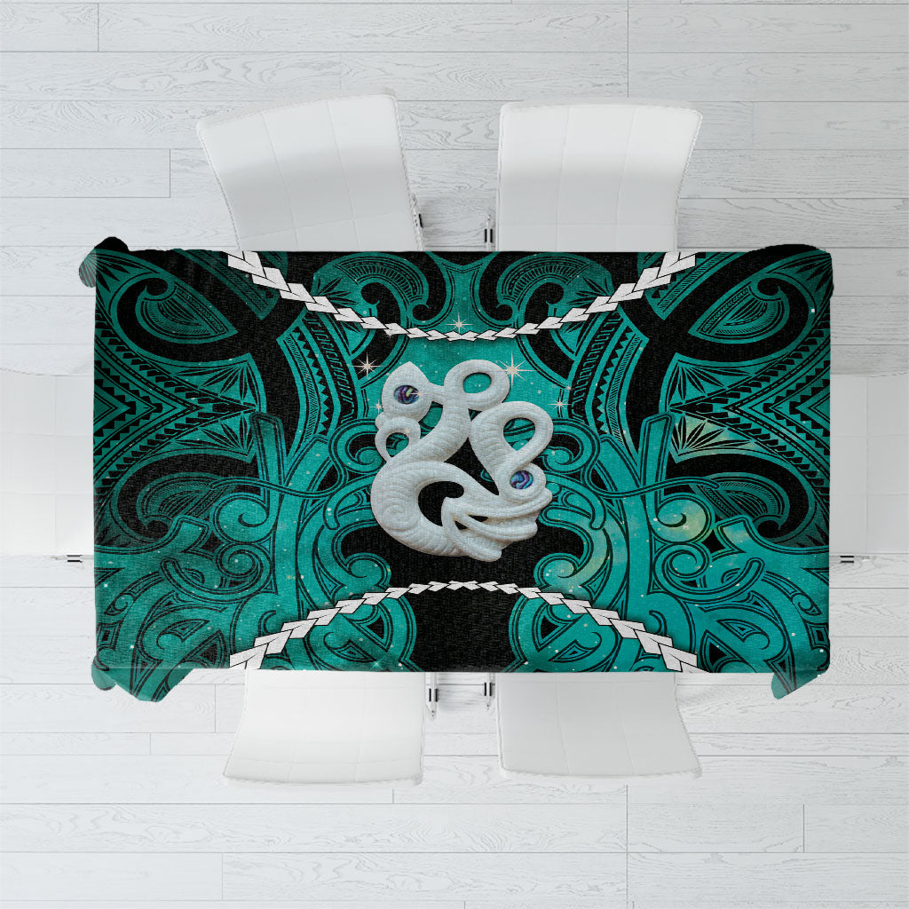 Maori Matariki Manaia Turquoise Tablecloth Maori Kowhaiwhai Pattern Galaxy