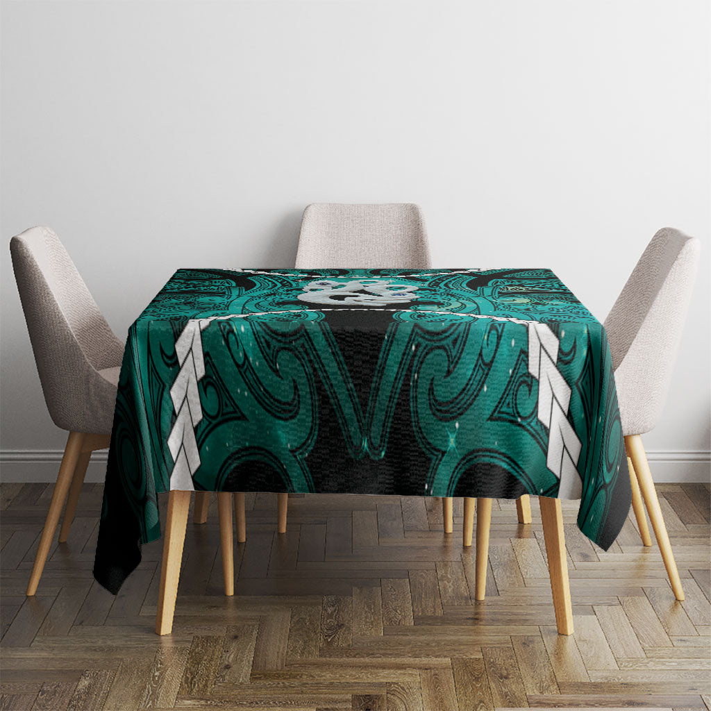 Maori Matariki Manaia Turquoise Tablecloth Maori Kowhaiwhai Pattern Galaxy