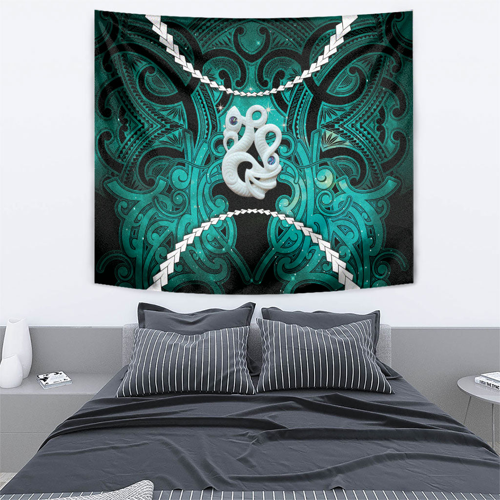 Maori Matariki Manaia Turquoise Tapestry Maori Kowhaiwhai Pattern Galaxy