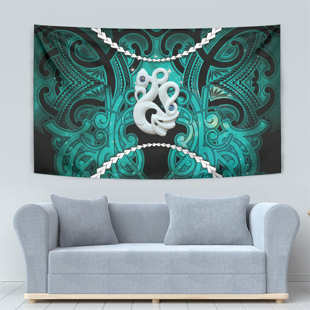 Maori Matariki Manaia Turquoise Tapestry Maori Kowhaiwhai Pattern Galaxy