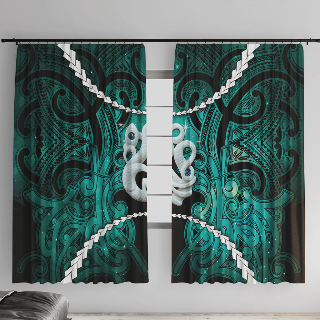 Maori Matariki Manaia Turquoise Window Curtain Maori Kowhaiwhai Pattern Galaxy