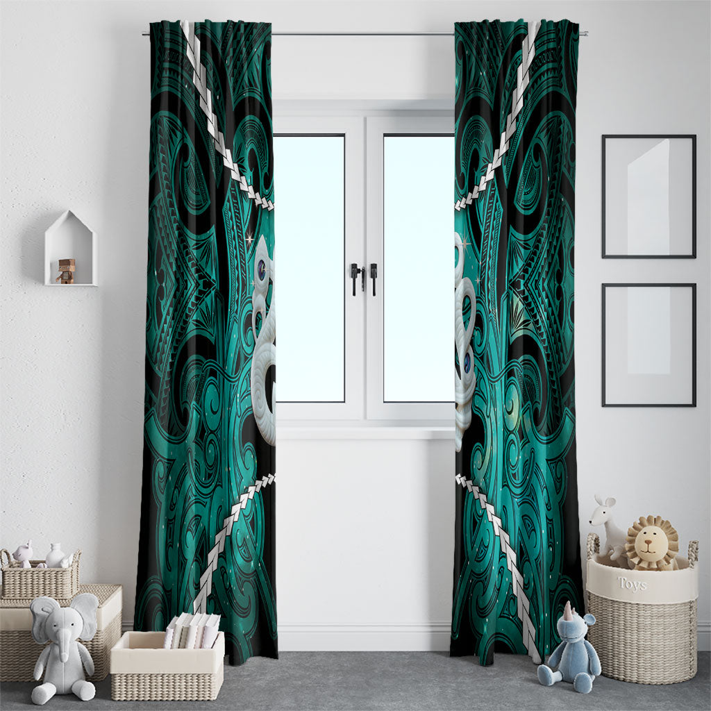 Maori Matariki Manaia Turquoise Window Curtain Maori Kowhaiwhai Pattern Galaxy