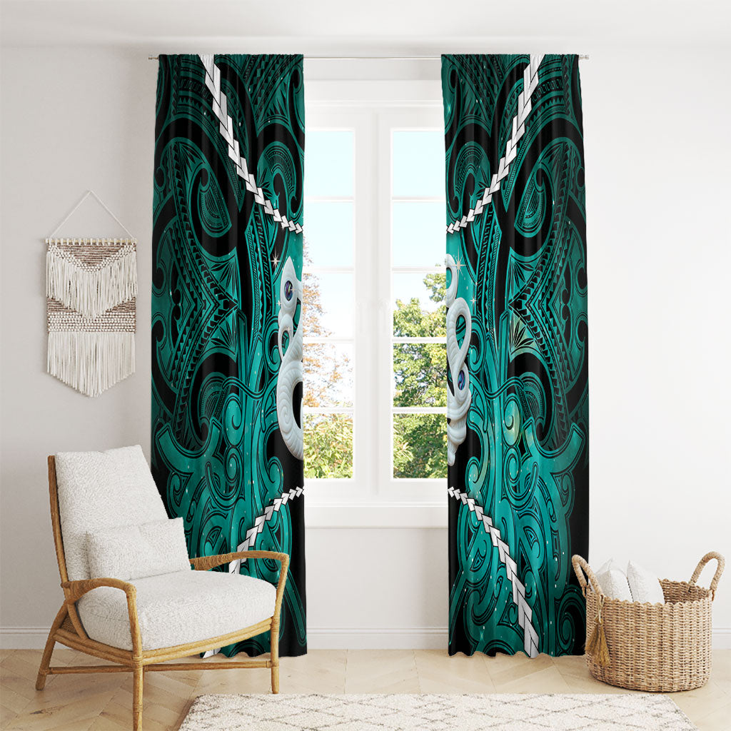 Maori Matariki Manaia Turquoise Window Curtain Maori Kowhaiwhai Pattern Galaxy