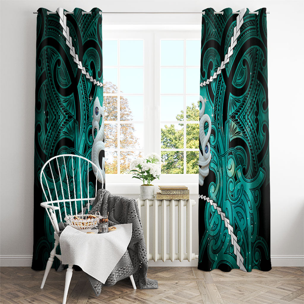 Maori Matariki Manaia Turquoise Window Curtain Maori Kowhaiwhai Pattern Galaxy