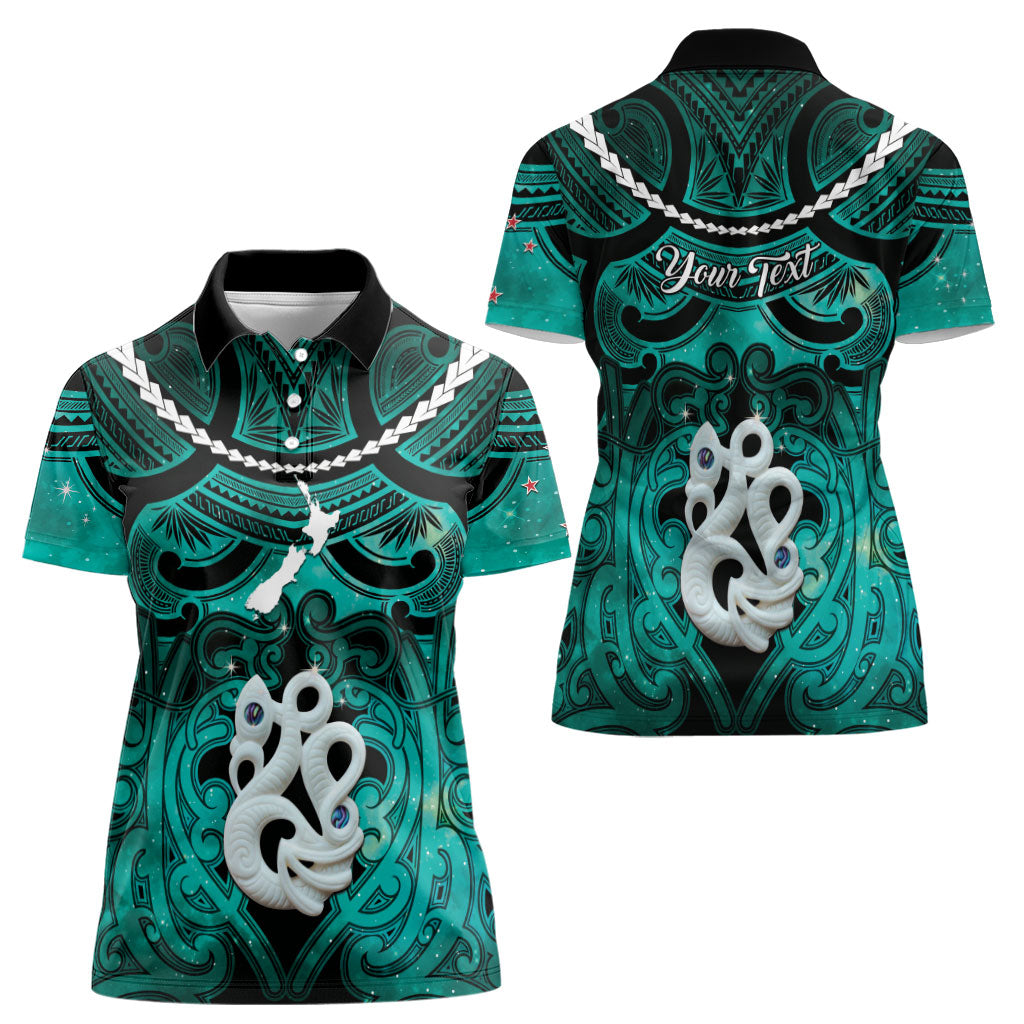 Personalised Maori Matariki Manaia Turquoise Women Polo Shirt Maori Kowhaiwhai Pattern Galaxy