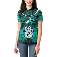 Personalised Maori Matariki Manaia Turquoise Women Polo Shirt Maori Kowhaiwhai Pattern Galaxy