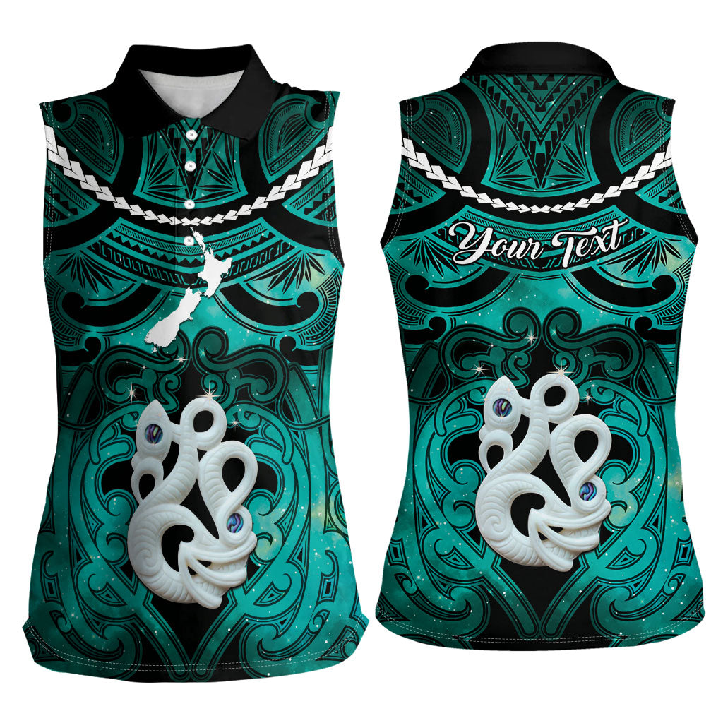 Personalised Maori Matariki Manaia Turquoise Women Sleeveless Polo Shirt Maori Kowhaiwhai Pattern Galaxy LT01 - Polynesian Pride
