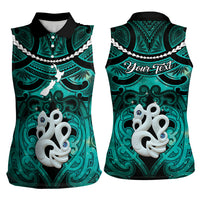 Personalised Maori Matariki Manaia Turquoise Women Sleeveless Polo Shirt Maori Kowhaiwhai Pattern Galaxy LT01 - Polynesian Pride