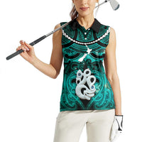 Personalised Maori Matariki Manaia Turquoise Women Sleeveless Polo Shirt Maori Kowhaiwhai Pattern Galaxy LT01 - Polynesian Pride