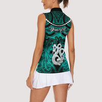 Personalised Maori Matariki Manaia Turquoise Women Sleeveless Polo Shirt Maori Kowhaiwhai Pattern Galaxy LT01 - Polynesian Pride