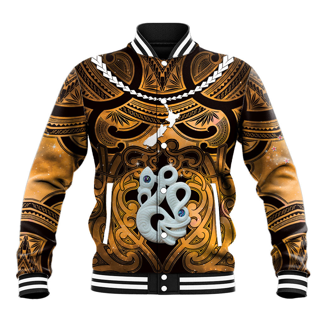 Personalised Maori Matariki Manaia Kowhai Baseball Jacket Maori Kowhaiwhai Pattern Galaxy