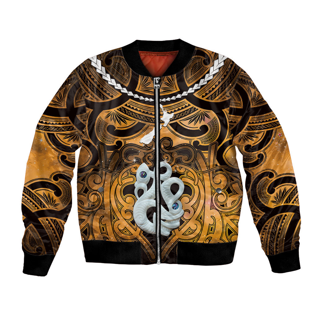 Personalised Maori Matariki Manaia Kowhai Bomber Jacket Maori Kowhaiwhai Pattern Galaxy