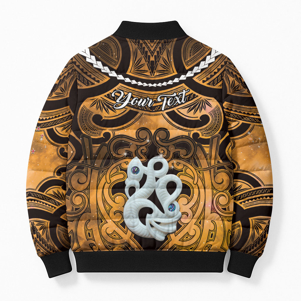 Personalised Maori Matariki Manaia Kowhai Bomber Puffer Jacket Maori Kowhaiwhai Pattern Galaxy