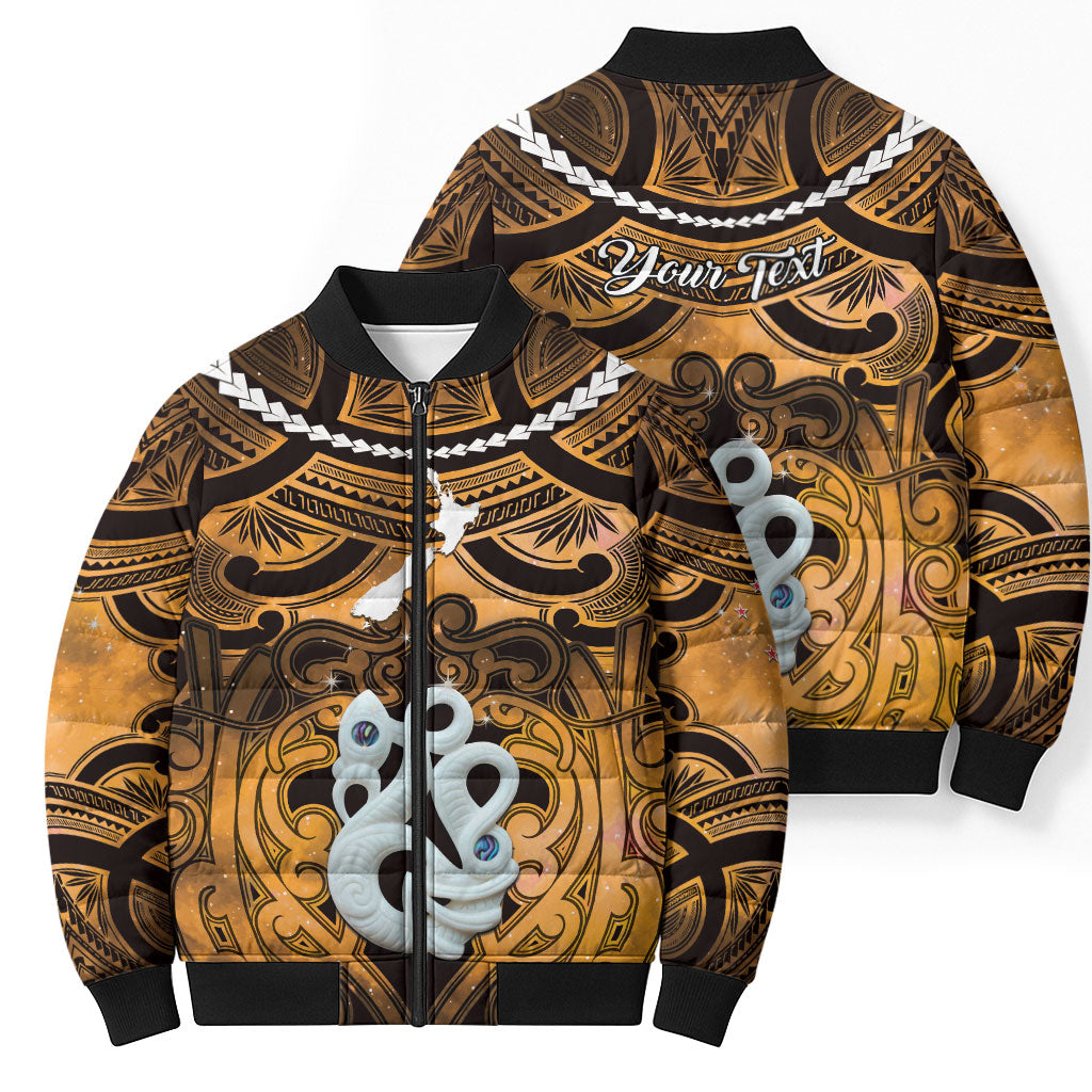 Personalised Maori Matariki Manaia Kowhai Bomber Puffer Jacket Maori Kowhaiwhai Pattern Galaxy