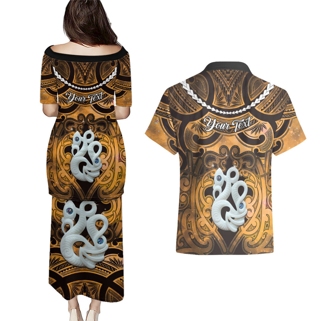 Personalised Maori Matariki Manaia Kowhai Couples Matching Puletasi and Hawaiian Shirt Maori Kowhaiwhai Pattern Galaxy LT01 - Polynesian Pride