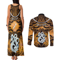 Personalised Maori Matariki Manaia Kowhai Couples Matching Tank Maxi Dress and Long Sleeve Button Shirt Maori Kowhaiwhai Pattern Galaxy LT01 - Polynesian Pride