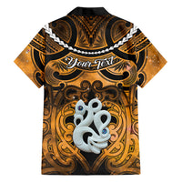 Personalised Maori Matariki Manaia Kowhai Family Matching Off Shoulder Short Dress and Hawaiian Shirt Maori Kowhaiwhai Pattern Galaxy LT01 - Polynesian Pride