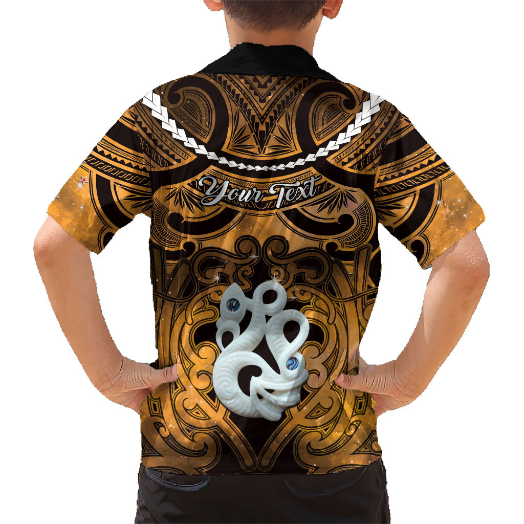 Personalised Maori Matariki Manaia Kowhai Family Matching Summer Maxi Dress and Hawaiian Shirt Maori Kowhaiwhai Pattern Galaxy LT01 - Polynesian Pride