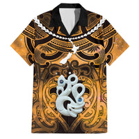 Personalised Maori Matariki Manaia Kowhai Family Matching Summer Maxi Dress and Hawaiian Shirt Maori Kowhaiwhai Pattern Galaxy LT01 Dad's Shirt - Short Sleeve Yellow - Polynesian Pride