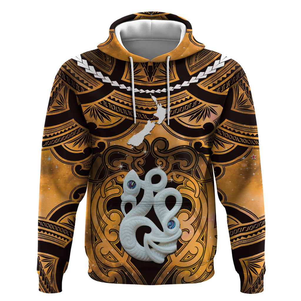 Personalised Maori Matariki Manaia Kowhai Hoodie Maori Kowhaiwhai Pattern Galaxy LT01 Pullover Hoodie Yellow - Polynesian Pride