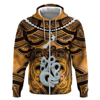 Personalised Maori Matariki Manaia Kowhai Hoodie Maori Kowhaiwhai Pattern Galaxy LT01 Zip Hoodie Yellow - Polynesian Pride