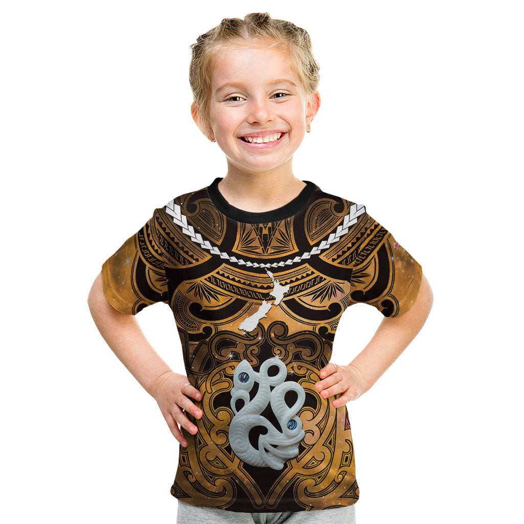 Personalised Maori Matariki Manaia Kowhai Kid T Shirt Maori Kowhaiwhai Pattern Galaxy