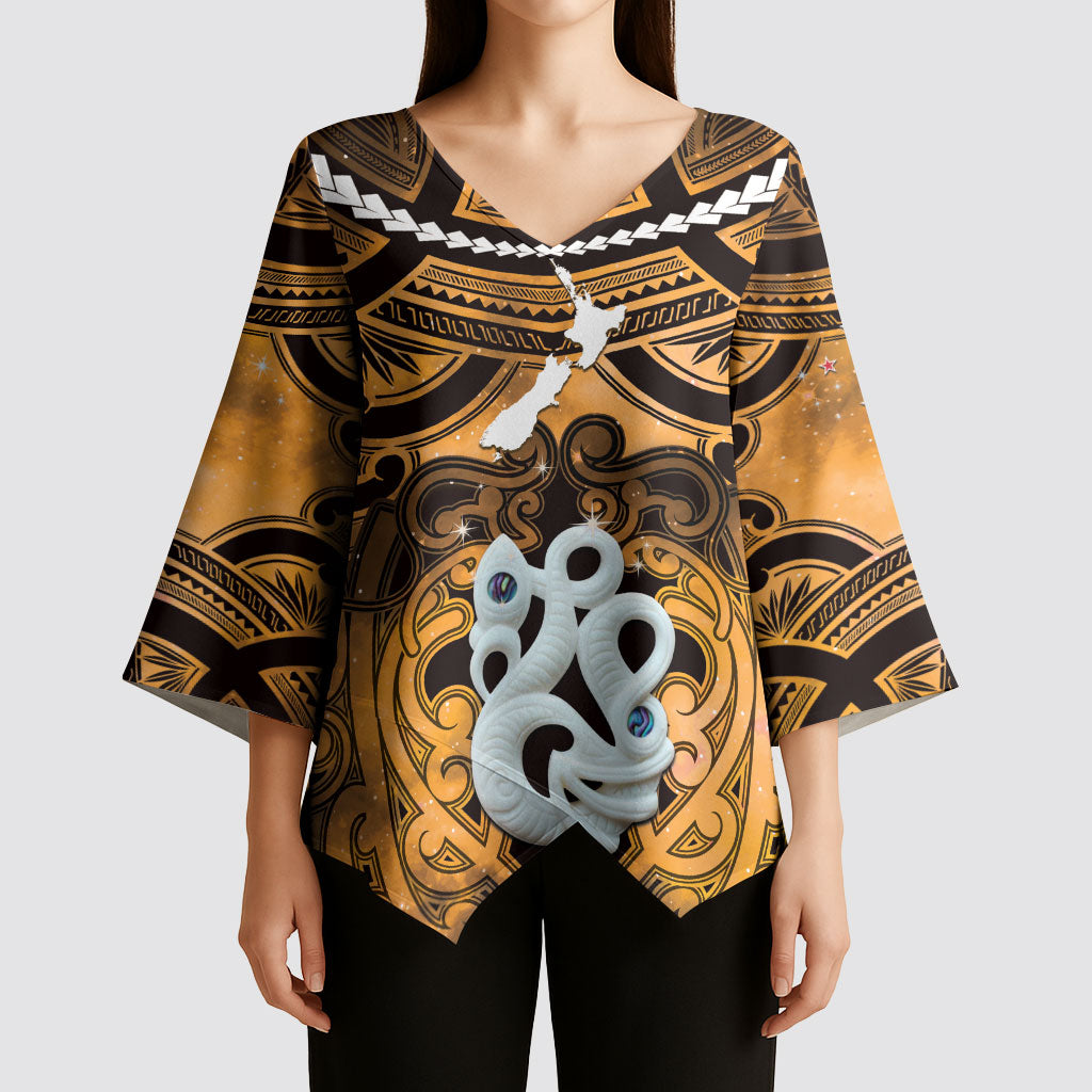 Personalised Maori Matariki Manaia Kowhai Kimono Sleeve Blouse Maori Kowhaiwhai Pattern Galaxy