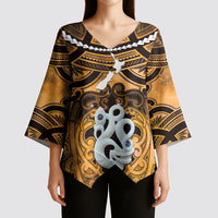 Personalised Maori Matariki Manaia Kowhai Kimono Sleeve Blouse Maori Kowhaiwhai Pattern Galaxy