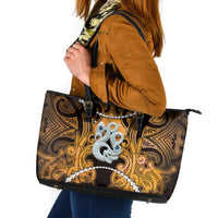 Maori Matariki Manaia Kowhai Leather Tote Bag Maori Kowhaiwhai Pattern Galaxy