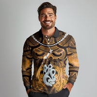 Personalised Maori Matariki Manaia Kowhai Long Sleeve Polo Shirt Maori Kowhaiwhai Pattern Galaxy