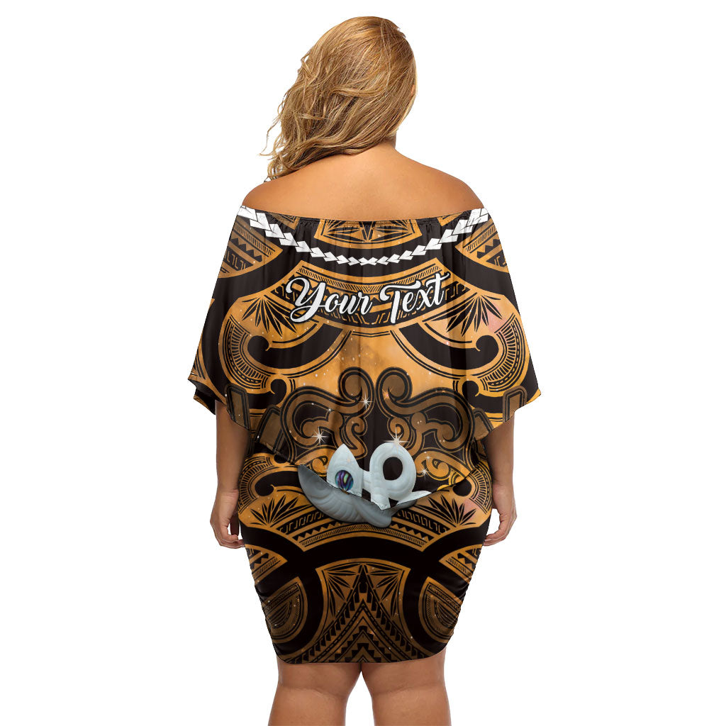 Personalised Maori Matariki Manaia Kowhai Off Shoulder Short Dress Maori Kowhaiwhai Pattern Galaxy