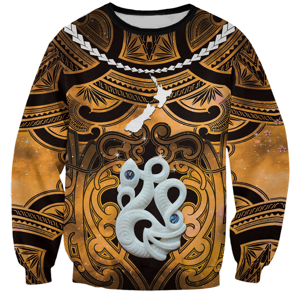 Personalised Maori Matariki Manaia Kowhai Sweatshirt Maori Kowhaiwhai Pattern Galaxy LT01 Unisex Yellow - Polynesian Pride