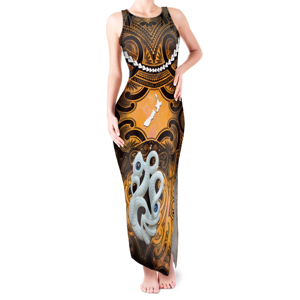 Personalised Maori Matariki Manaia Kowhai Tank Maxi Dress Maori Kowhaiwhai Pattern Galaxy