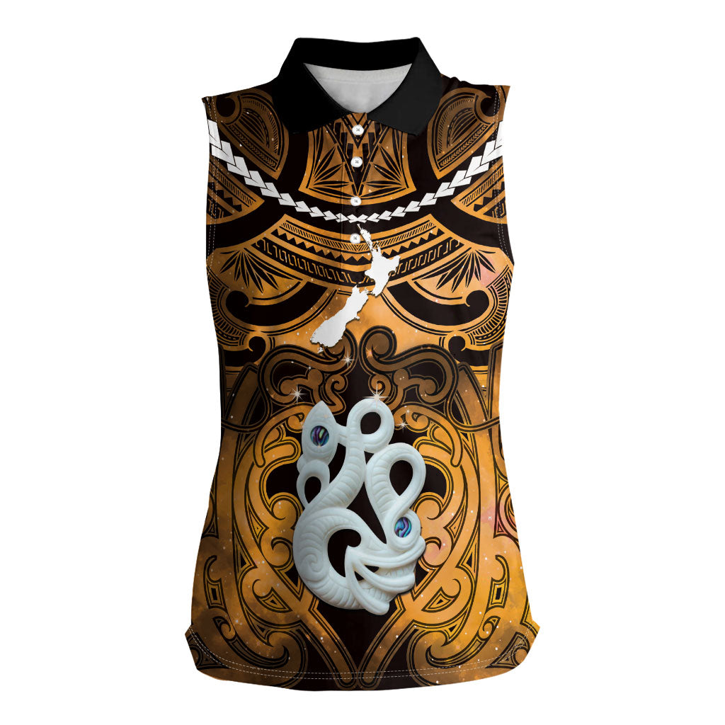 Personalised Maori Matariki Manaia Kowhai Women Sleeveless Polo Shirt Maori Kowhaiwhai Pattern Galaxy LT01 Female Yellow - Polynesian Pride