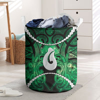 Maori Matariki Hei Matau Kakariki Laundry Basket Maori Kowhaiwhai Pattern Galaxy LT01 Green - Polynesian Pride