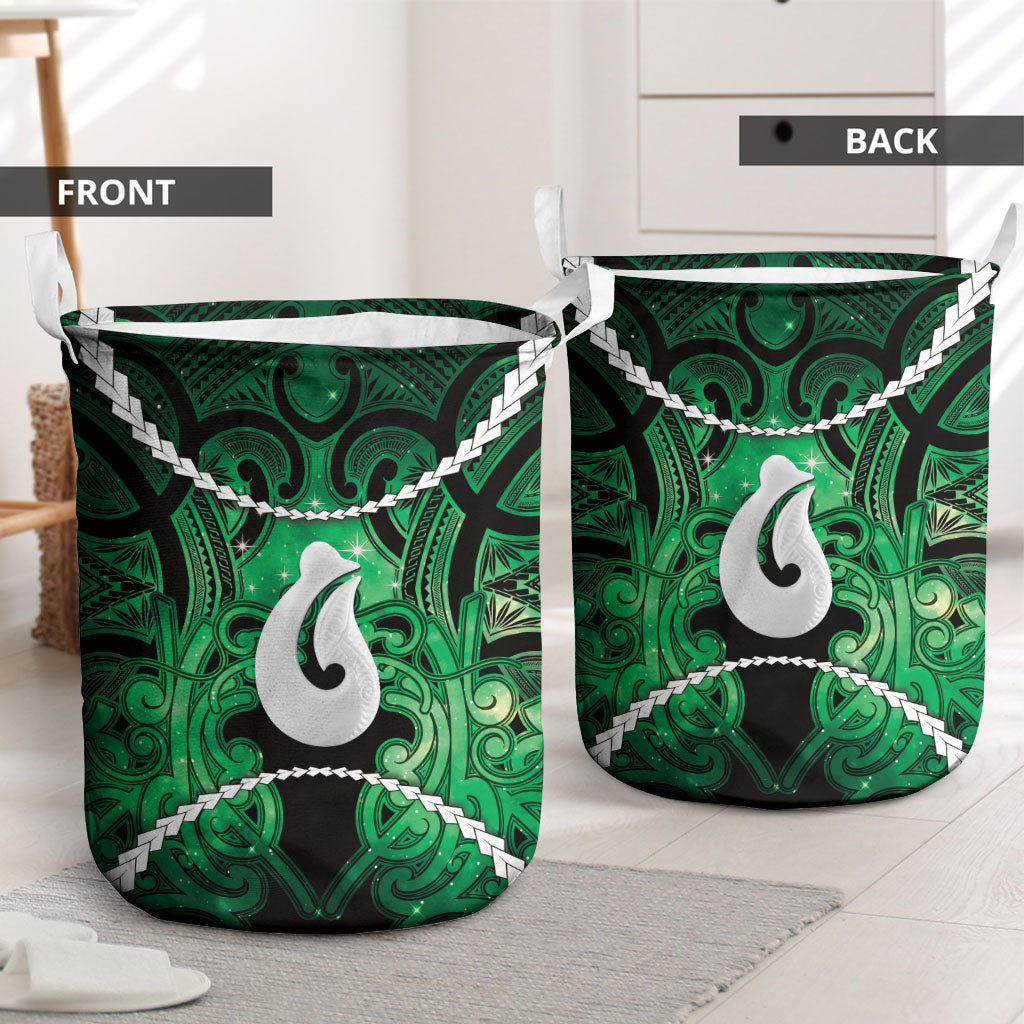 Maori Matariki Hei Matau Kakariki Laundry Basket Maori Kowhaiwhai Pattern Galaxy LT01 - Polynesian Pride