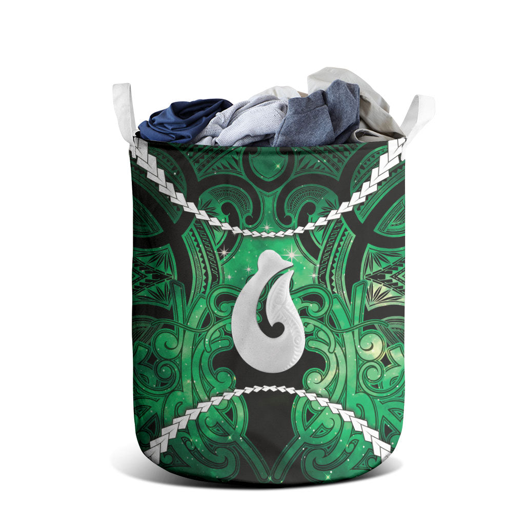 Maori Matariki Hei Matau Kakariki Laundry Basket Maori Kowhaiwhai Pattern Galaxy LT01 - Polynesian Pride