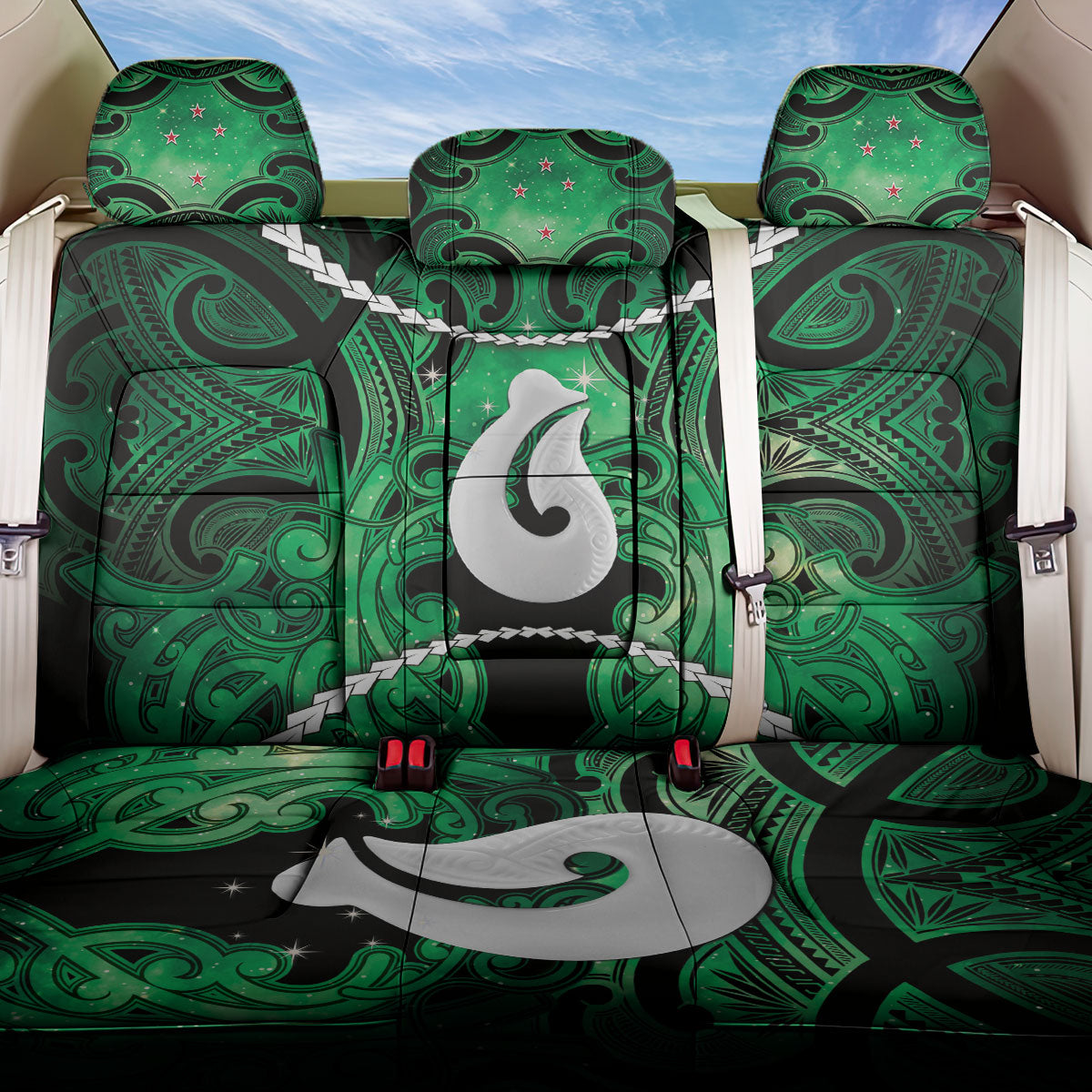Maori Matariki Hei Matau Kakariki Back Car Seat Cover Maori Kowhaiwhai Pattern Galaxy