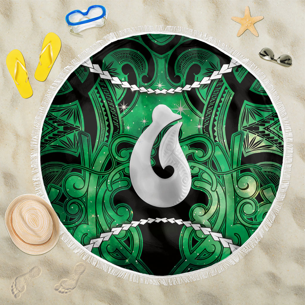 Maori Matariki Hei Matau Kakariki Beach Blanket Maori Kowhaiwhai Pattern Galaxy