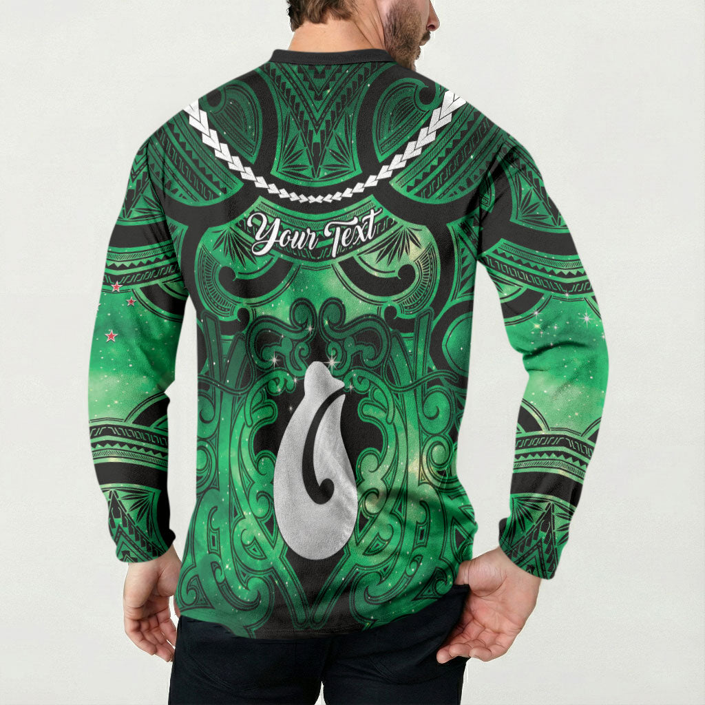 Personalised Maori Matariki Hei Matau Kakariki Button Sweatshirt Maori Kowhaiwhai Pattern Galaxy