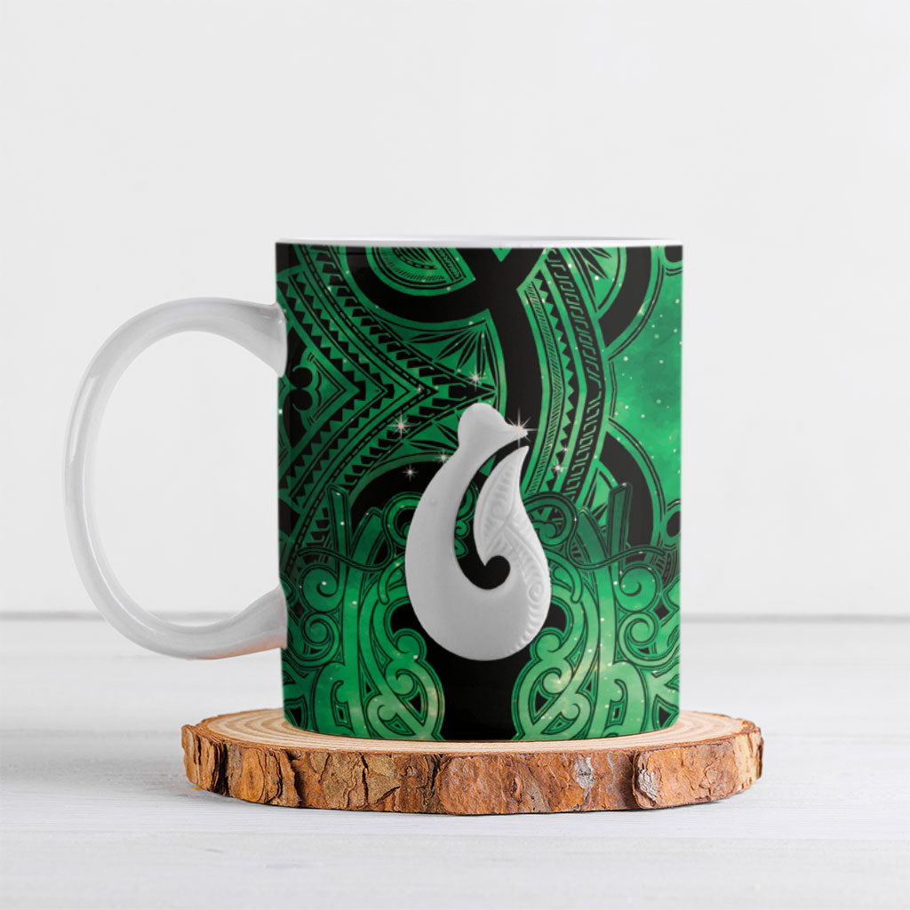 Personalised Maori Matariki Hei Matau Kakariki Ceramic Mug Maori Kowhaiwhai Pattern Galaxy