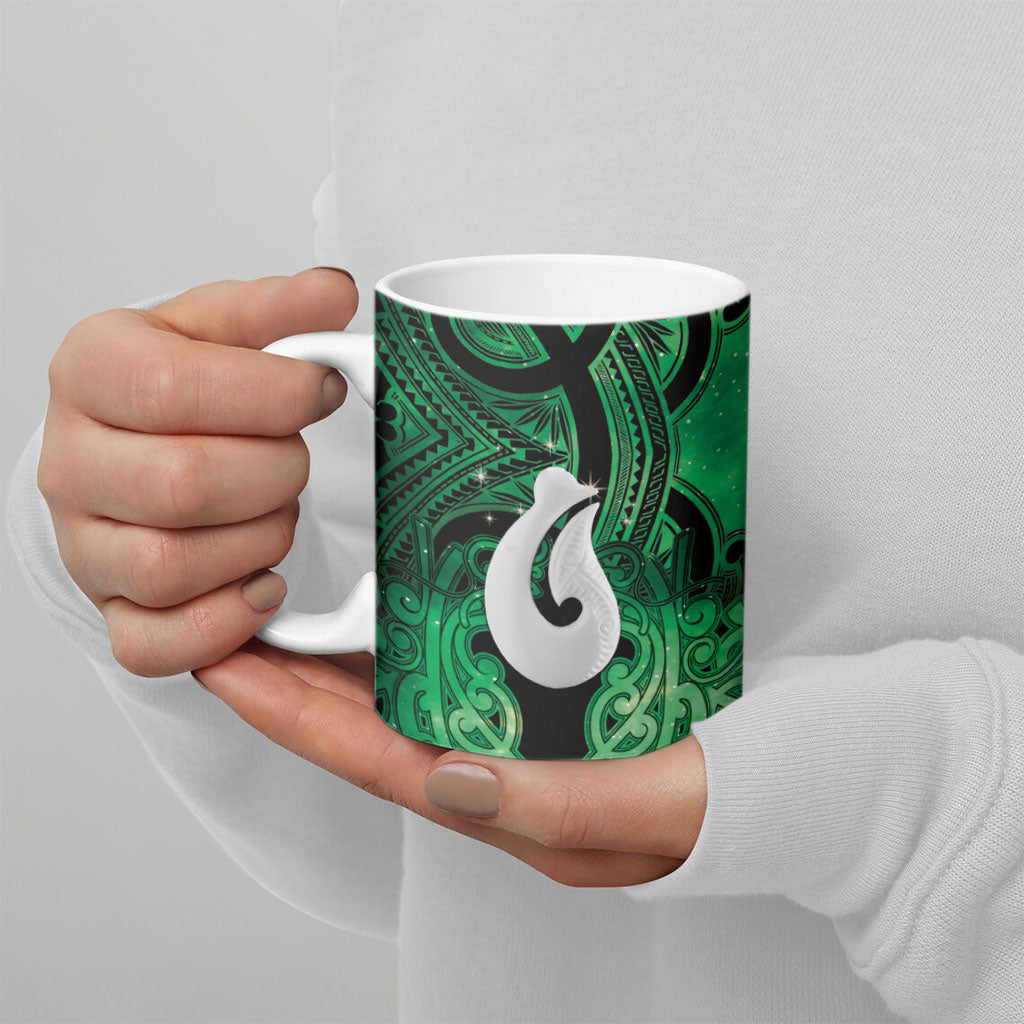 Personalised Maori Matariki Hei Matau Kakariki Ceramic Mug Maori Kowhaiwhai Pattern Galaxy