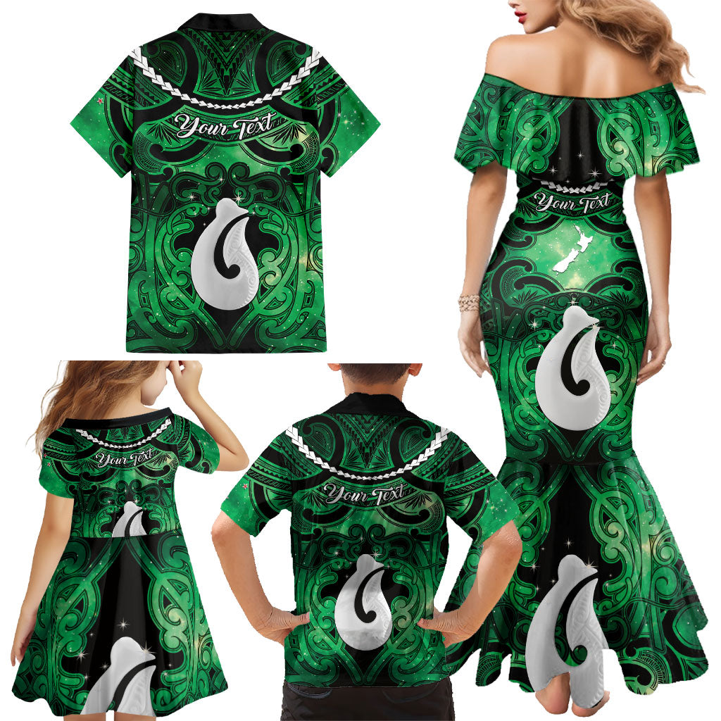 Personalised Maori Matariki Hei Matau Kakariki Family Matching Mermaid Dress and Hawaiian Shirt Maori Kowhaiwhai Pattern Galaxy LT01 - Polynesian Pride