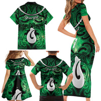 Personalised Maori Matariki Hei Matau Kakariki Family Matching Short Sleeve Bodycon Dress and Hawaiian Shirt Maori Kowhaiwhai Pattern Galaxy LT01 - Polynesian Pride